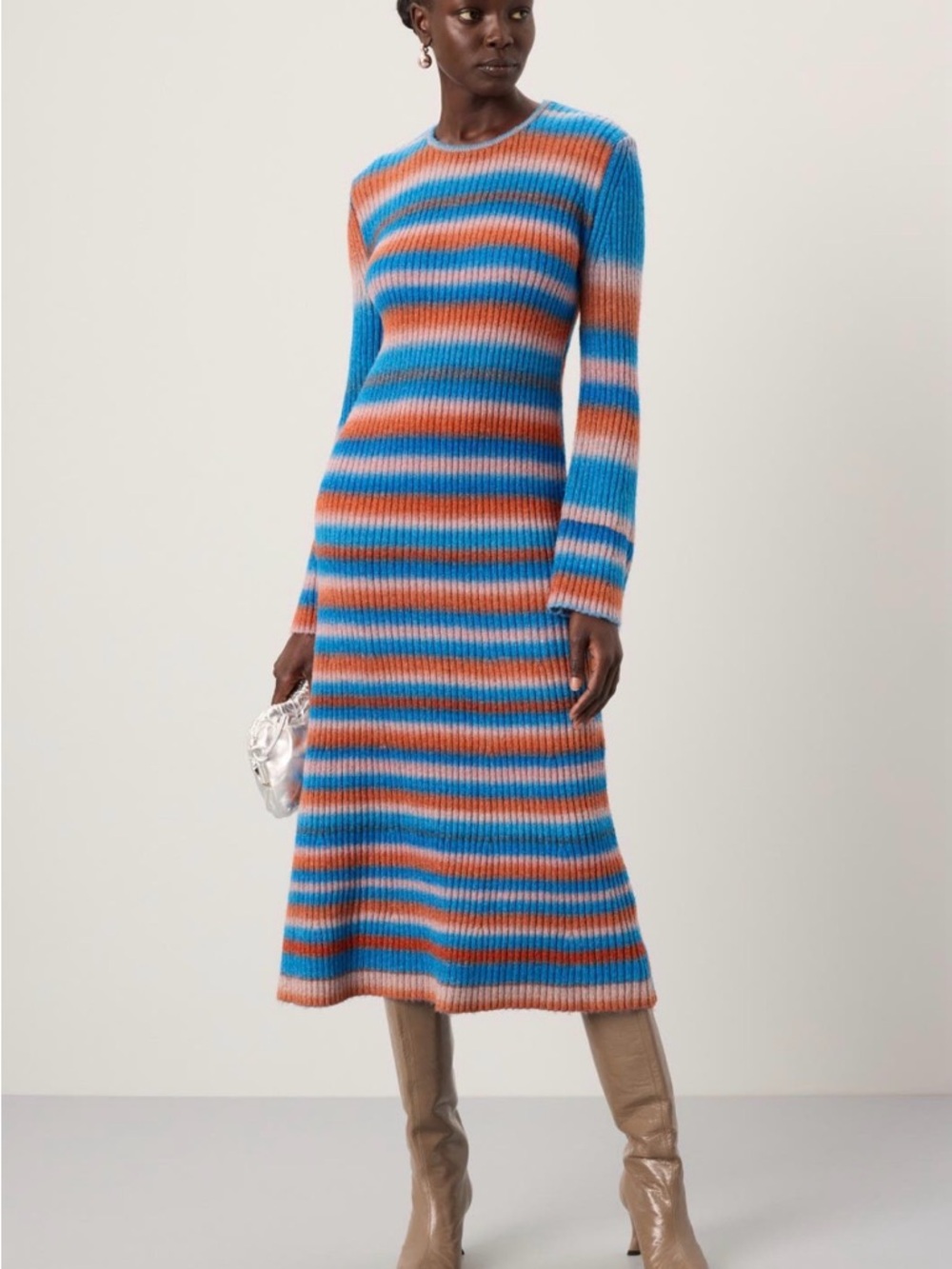 Simon miller Blue Knit Long-Sleeve Midi Dress w bell sleeves - Picture 5 of 5